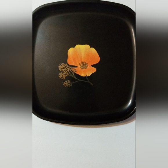 Vintage Couroc Hand Inlayed Gold California Poppy Floral MCM Dish Monterey CA - Picture 3 of 9